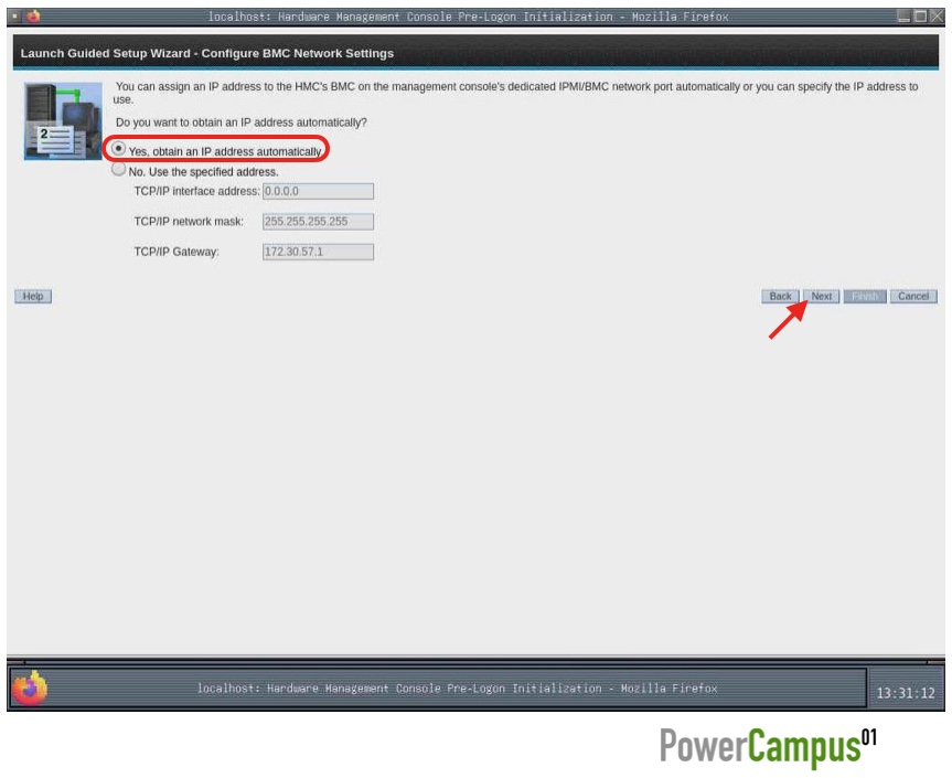 HMC Guided Setup Wizard - BMC IP address