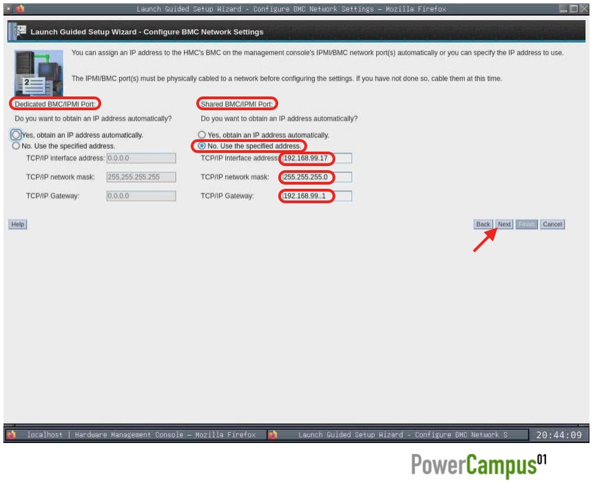 HMC Guided Setup Wizard - BMC IP V10R2M1030