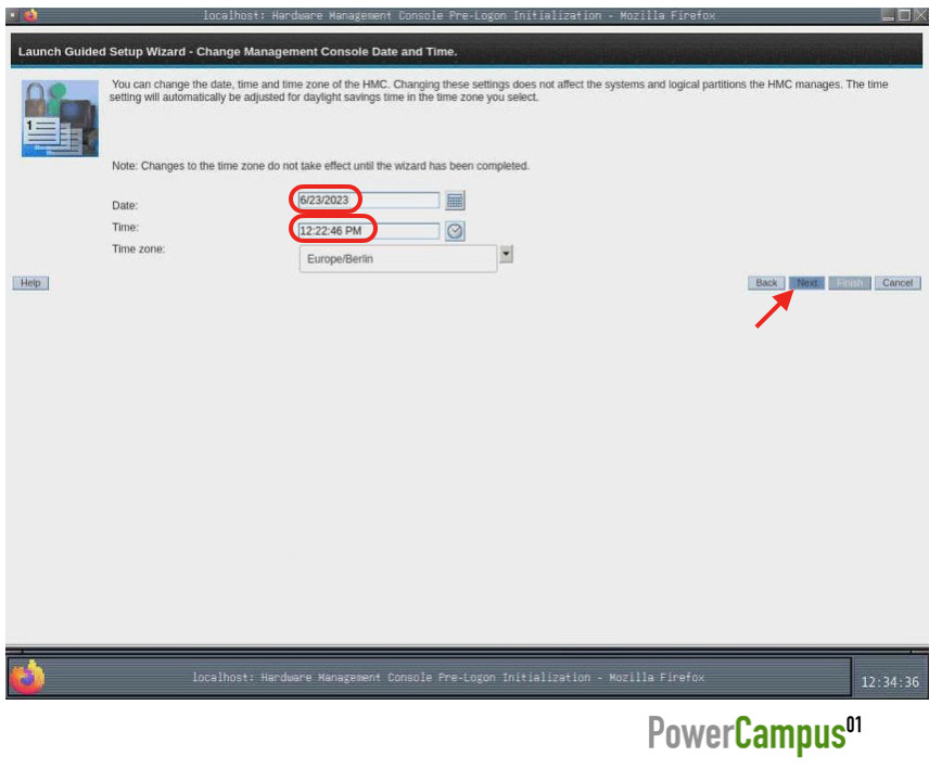 HMC Guided Setup Wizard - change date and time