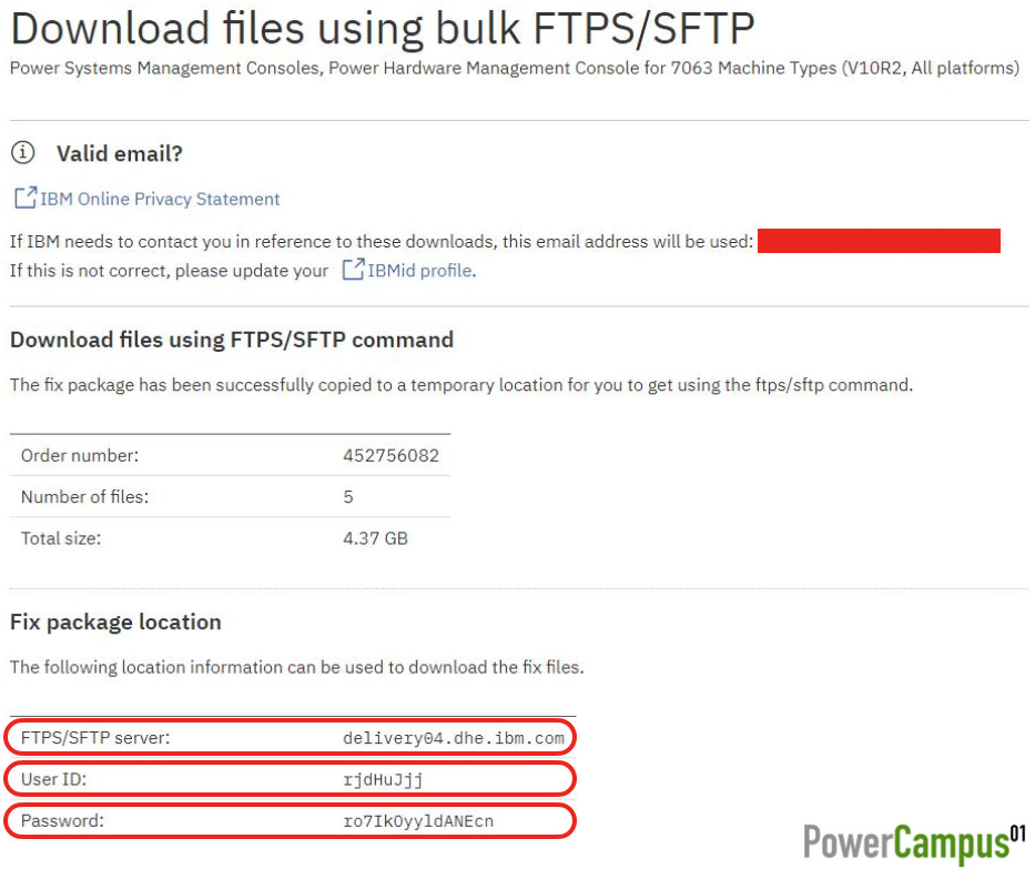 IBM Fix Central - FTPs/SFTP download location informations