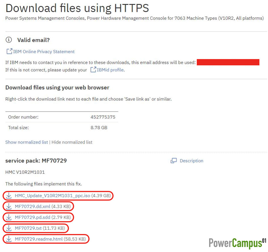 IBM Fix Central - downlading service pack V10R2M1031 using the browser