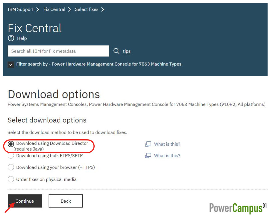 IBM Fix Central - download using Download Director
