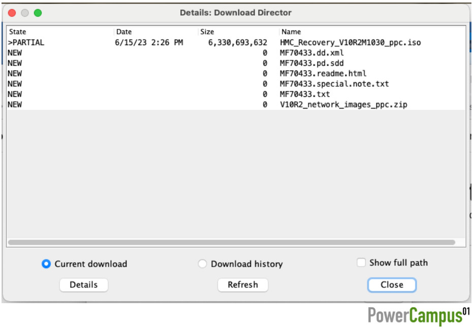 IBM Download Director - details of the current download operation