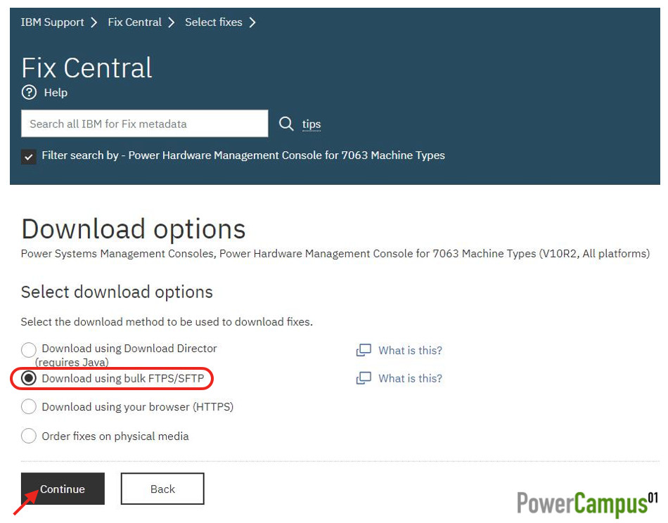 IBM Fix Central - download using FTPs or SFTP