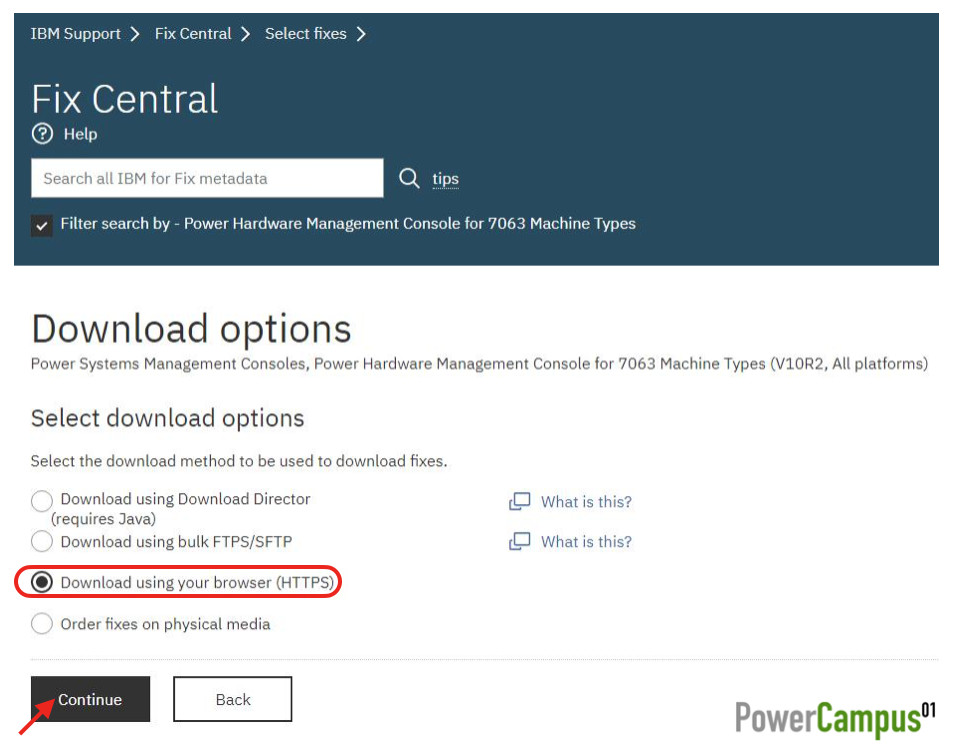 IBM Fix Central - download using a browser