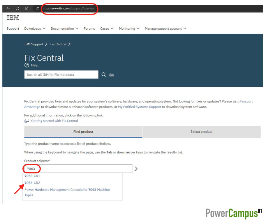 IBM Fix Central - find product 7063-CR2