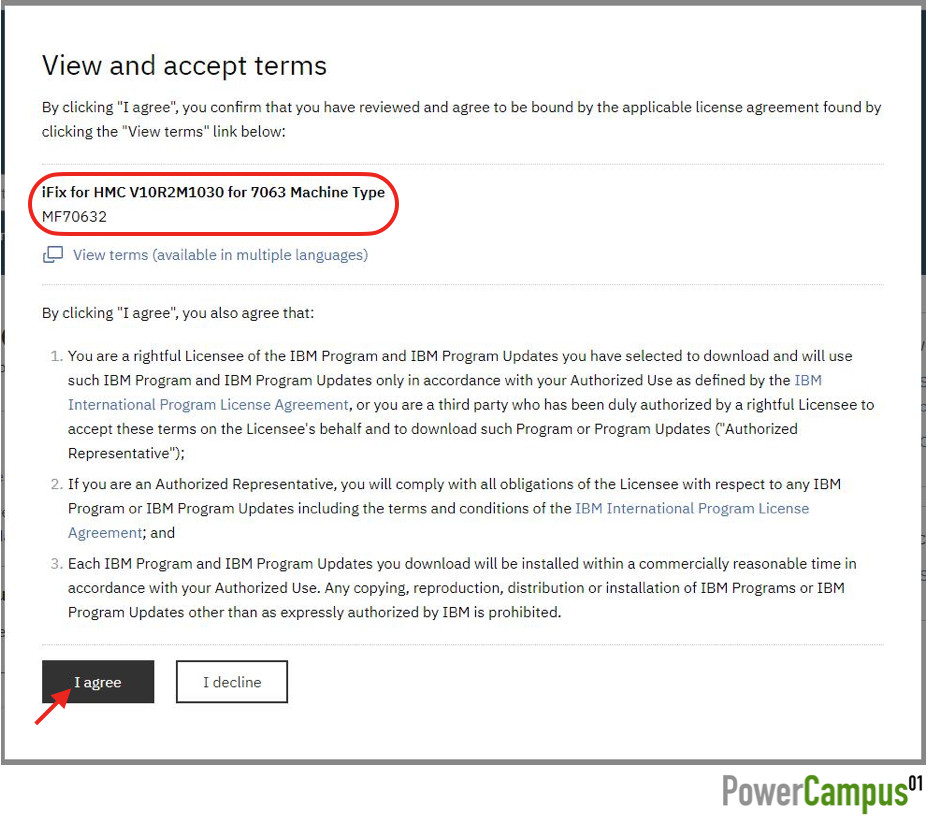 IBM Fix Central - license agreement for download of an iFix