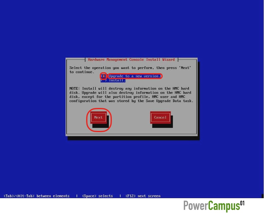 HMC Install Wizard - Choose Upgrade to a new version