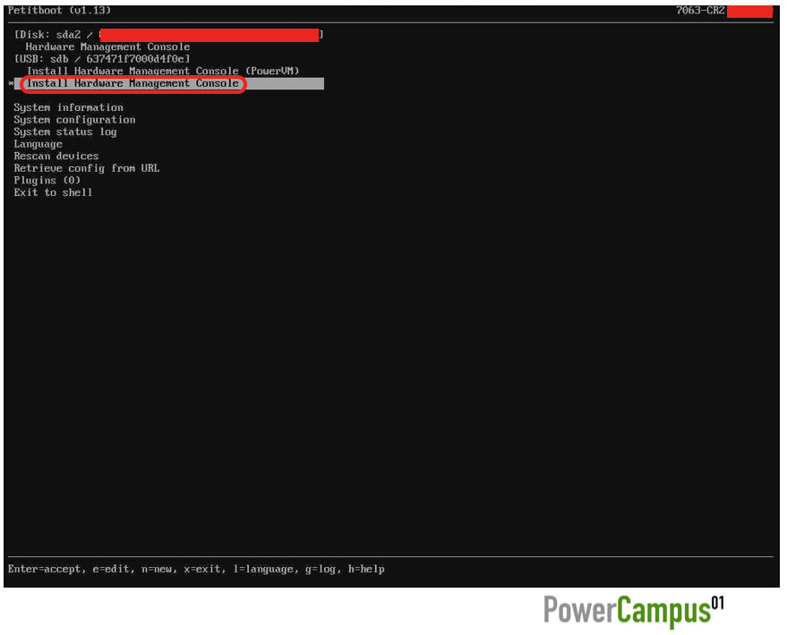 HMC Petitboot - select "Install Hardware Management Console"