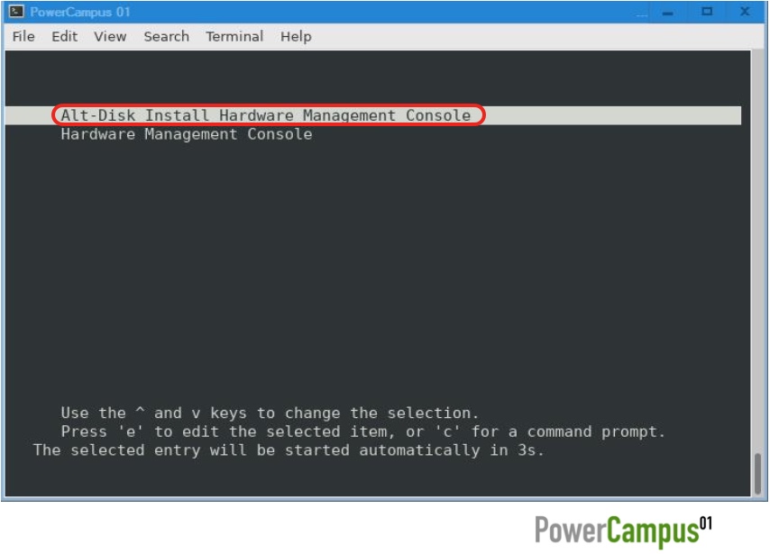 When performing an upgrade with network images, "Alt-Disk Install Hardware Management Console" is automatically selected in the boot menu.