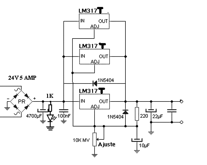 Power supply 4.5 A with 3 LM317 in parallel Power Supply Circuits