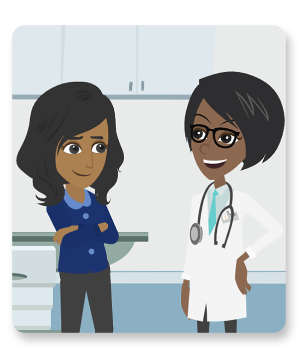 Screen capture from training course of animated doctor and patient talking