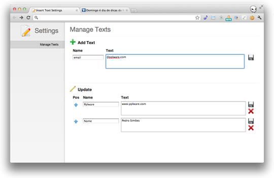 Insert Text Feature Extensão Chrome: Insert Text | O Meu Blog Ponto Com