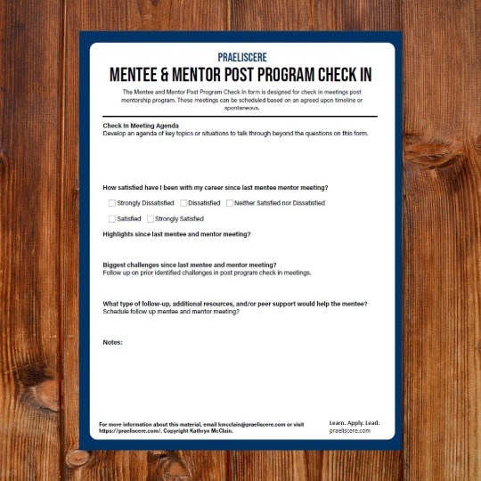 Praeliscere Mentee and Mentor post program check in resource