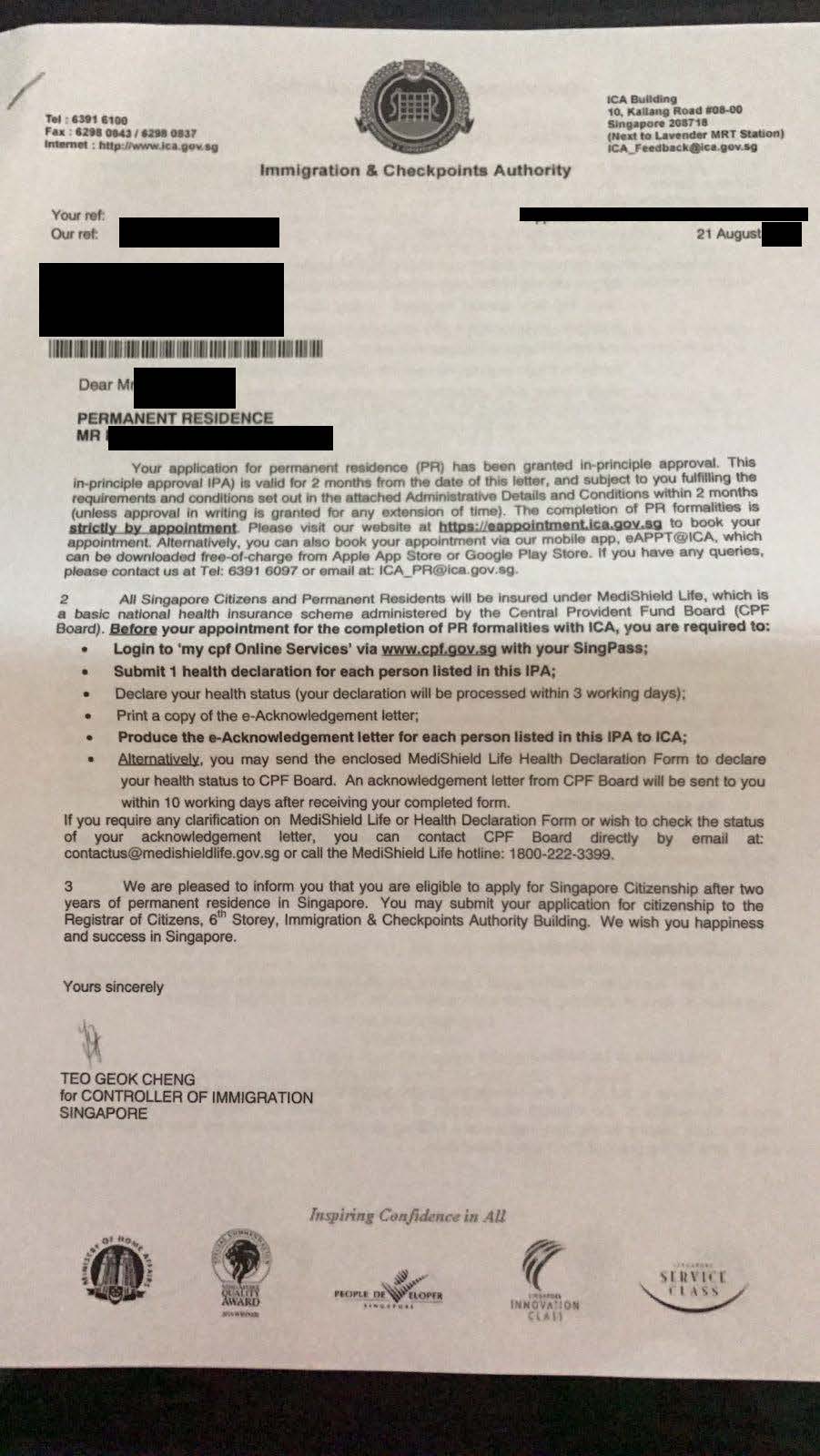 Testimonial Singapore Immigration Service Centre Pte Ltd