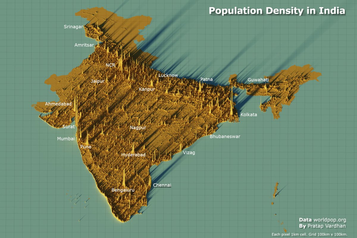 3D Population Density Maps Of India Pratap Vardhan Popd 2 