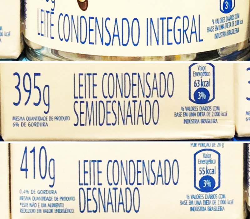 Comparativo de embalagens com os tipos de leite condensado