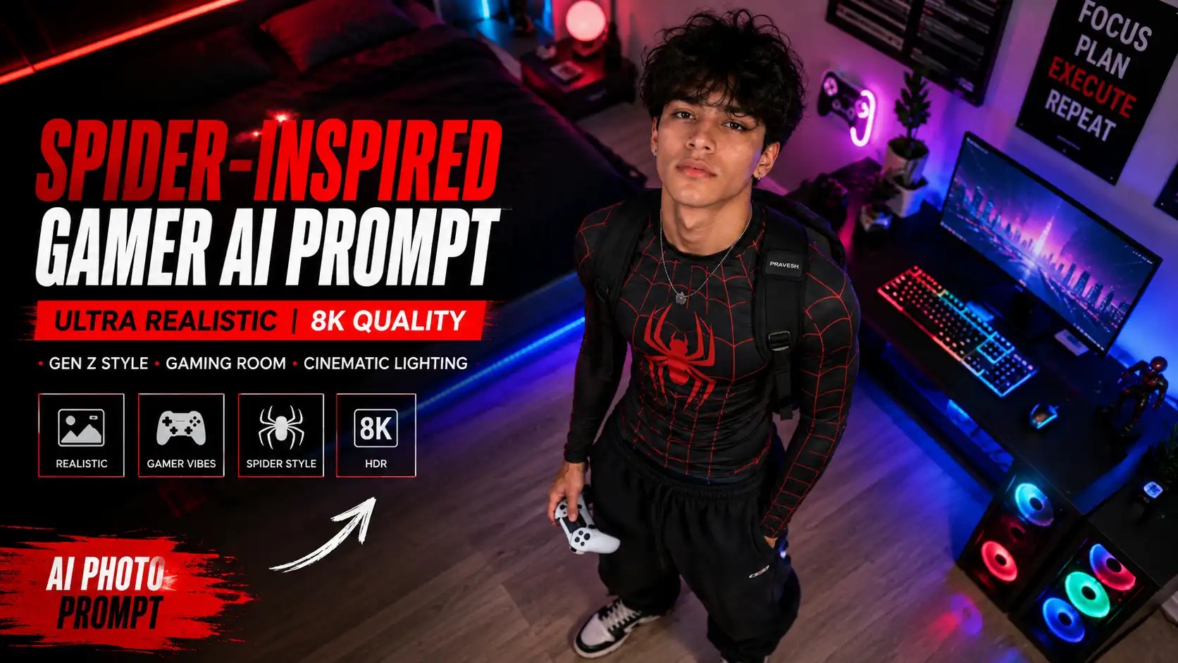 Spider-Inspired Gamer AI Photo Prompt (8K)