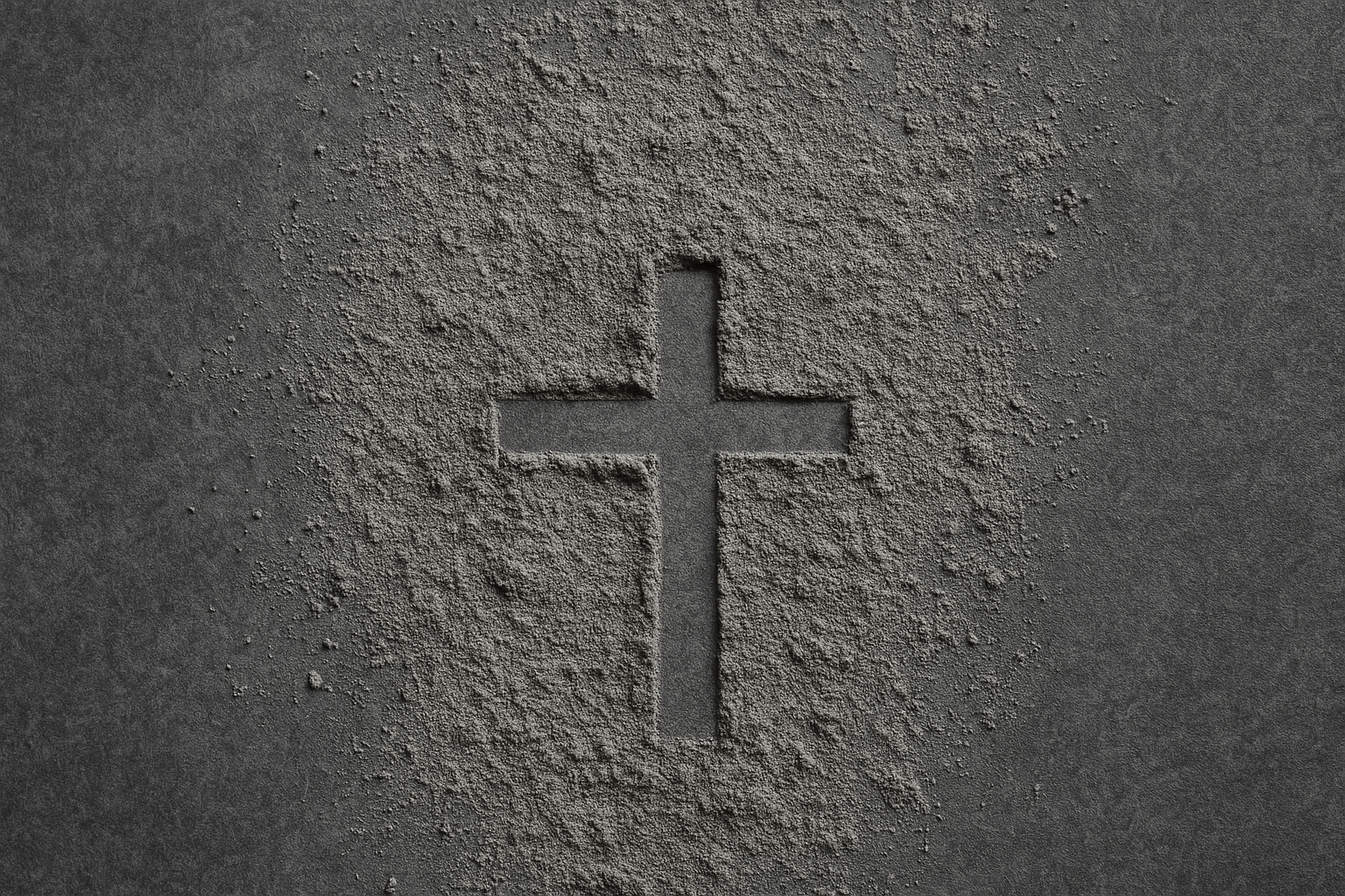 A landscape image of a cross shape created in ashes on a dark surface, representing Christian reflection on cremation, burial, and resurrection hope.