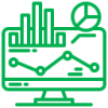 Graph on screen icon representing reporting