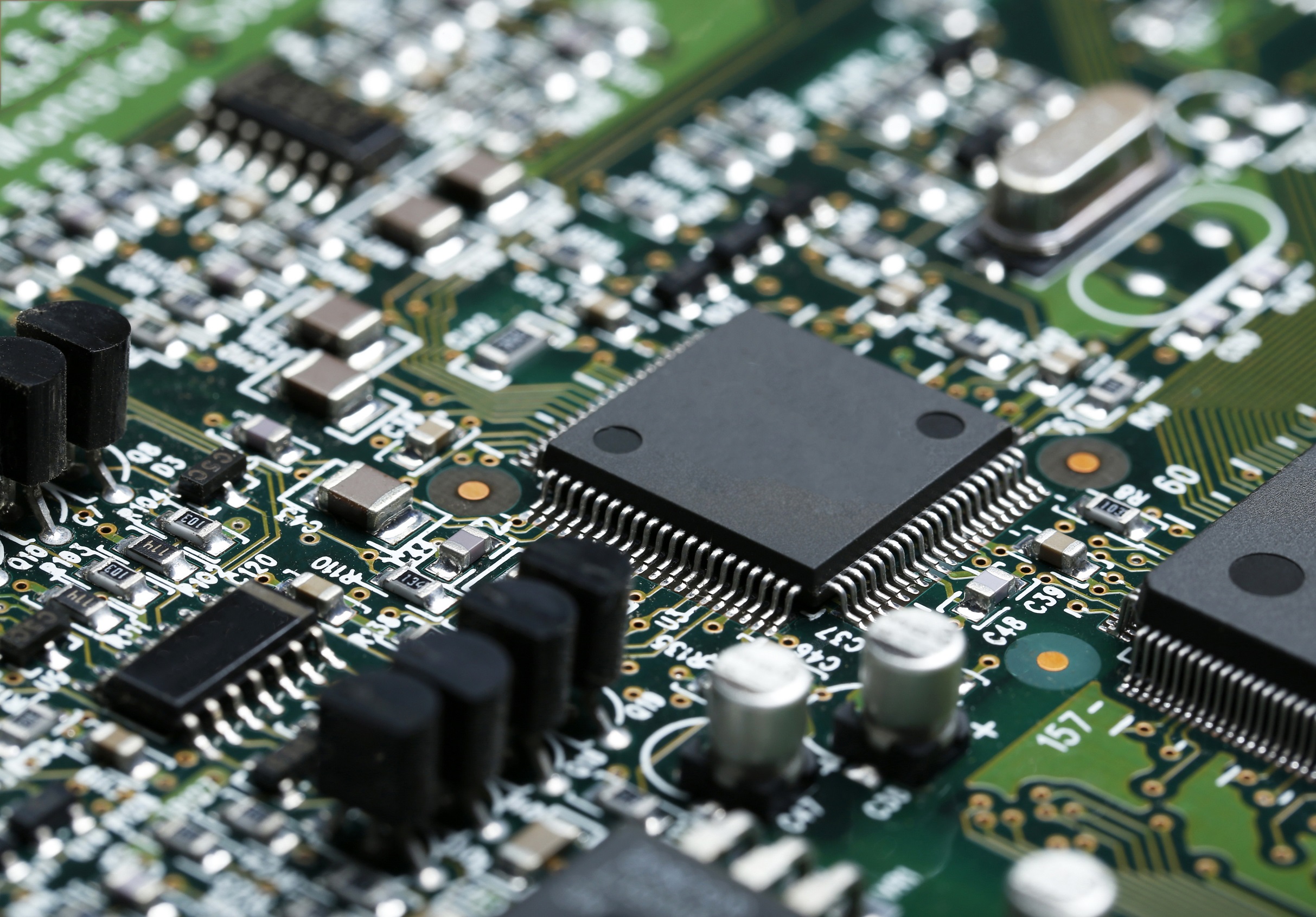 Closeup of electronic circuit board with electronic components