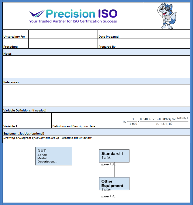 Precision ISO Consulting cover sheet for labeling your uncertainty budgets