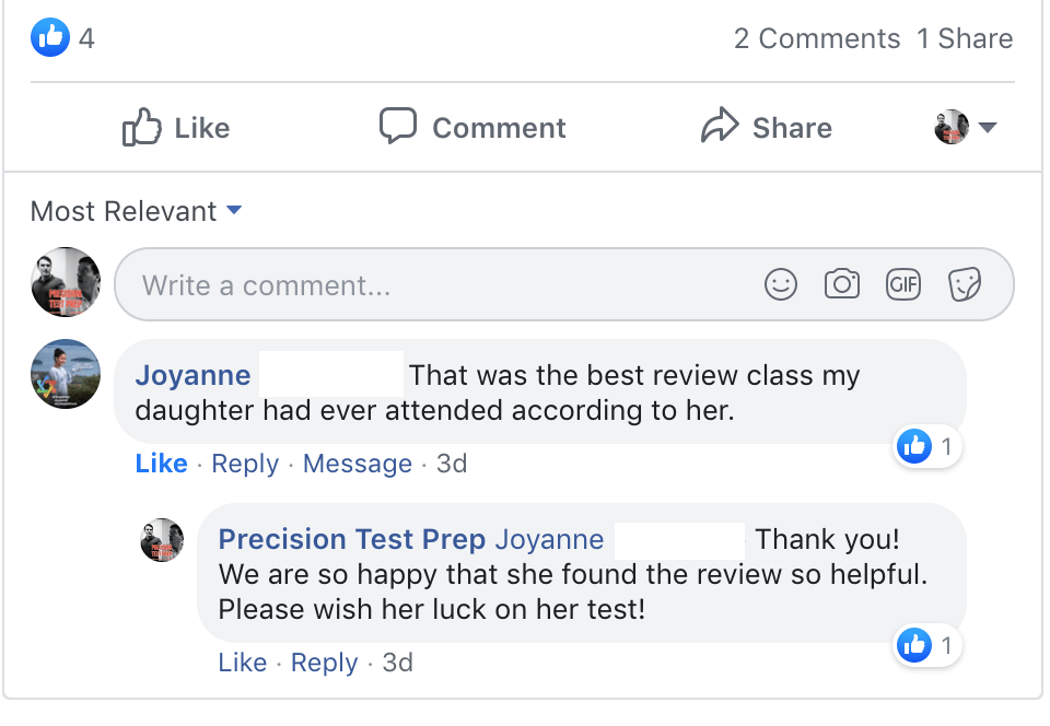 Precision Test Prep Testimonial