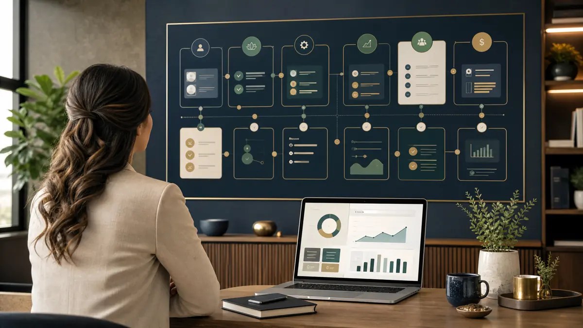 Licensed wellness practice operating system with connected workflow map and practice dashboard