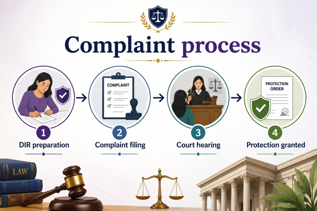 Step-by-step process for filing a domestic violence complaint and obtaining legal relief.
