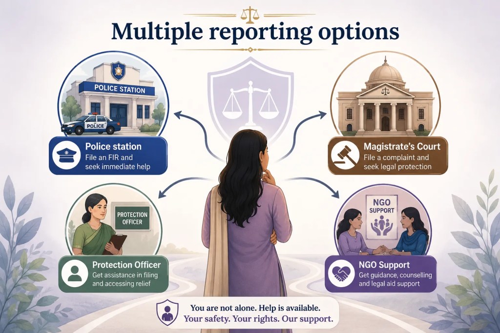 Different channels available to report domestic violence.