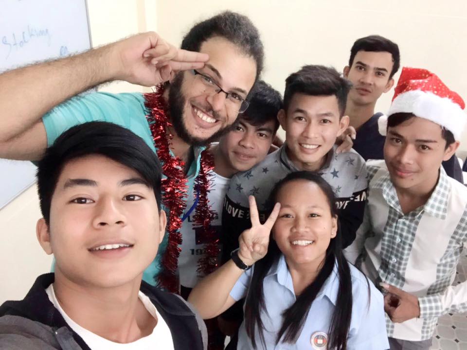 Jake with students