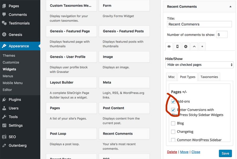 If you want to show a widget on one page only, you can switch to the post types tab, and there you'll find all of the pages published on your . Easily Show Or Hide Widgets On Specific Wordpress Pages Or Posts Premiumcoding