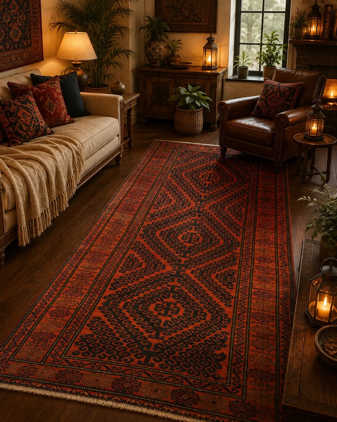 Handmade Afghan tribal Baluchi runner, Size: 293 x 141 cm, geometric style, 100% natural wool pile & vegetable dye.