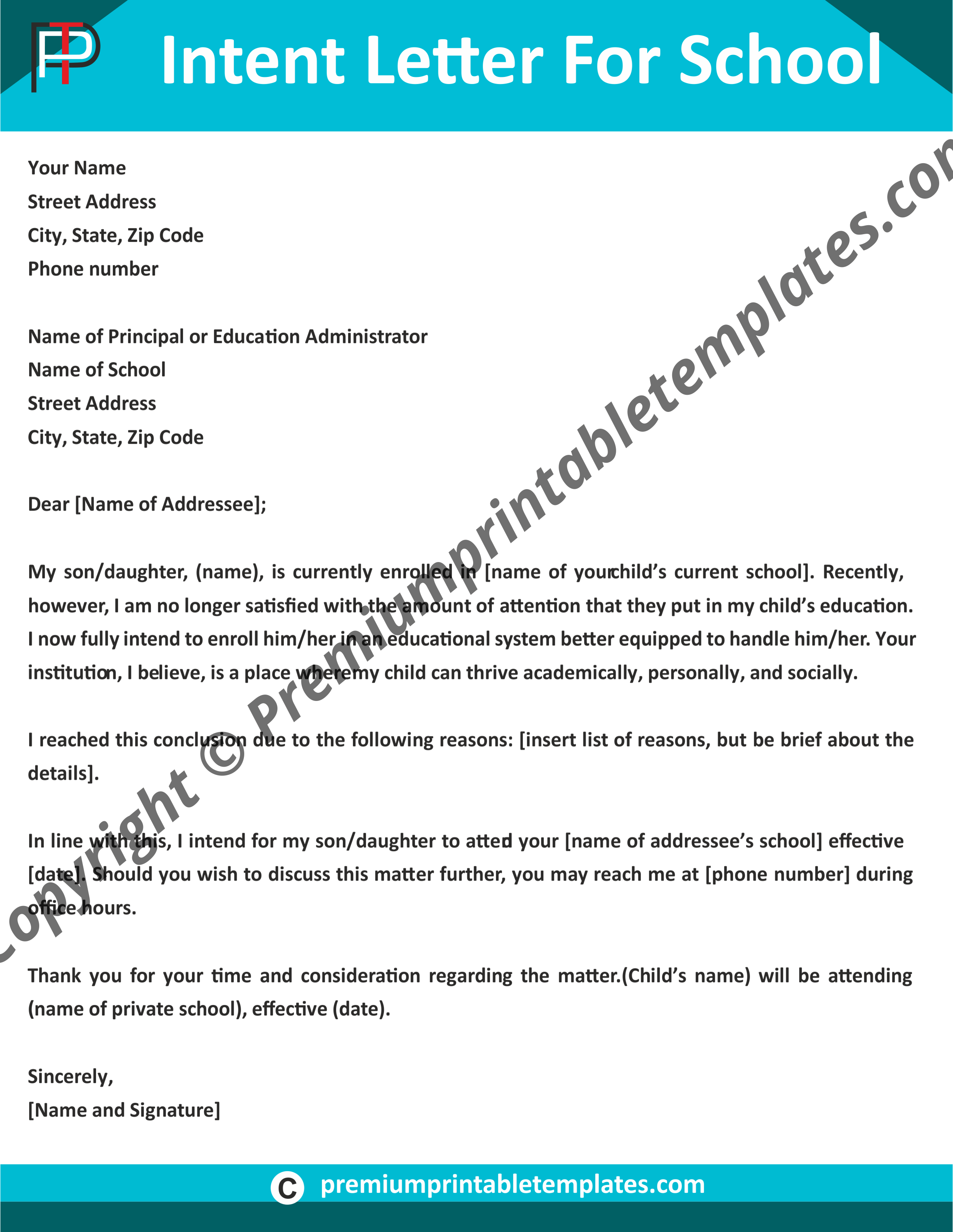 Letter Of Intent For Graduate School Pack Of 5 Premium Printable Templates