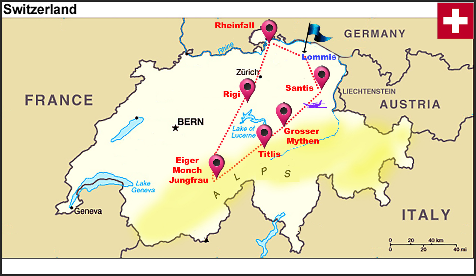 Swiss Alps Map Conquering Swiss Mountain Passes Shuttle Trains Or 1. Swiss Map Showing The Flight Route1 