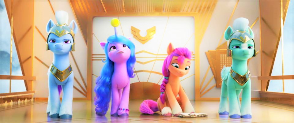 My Little Pony: A New Generation - (Center L-R) IZZY (voiced by Kimiko Glenn) and SUNNY (voiced by Vanessa Hudgens). Cr: © 2021 Hasbro, Inc. All Rights Reserved.