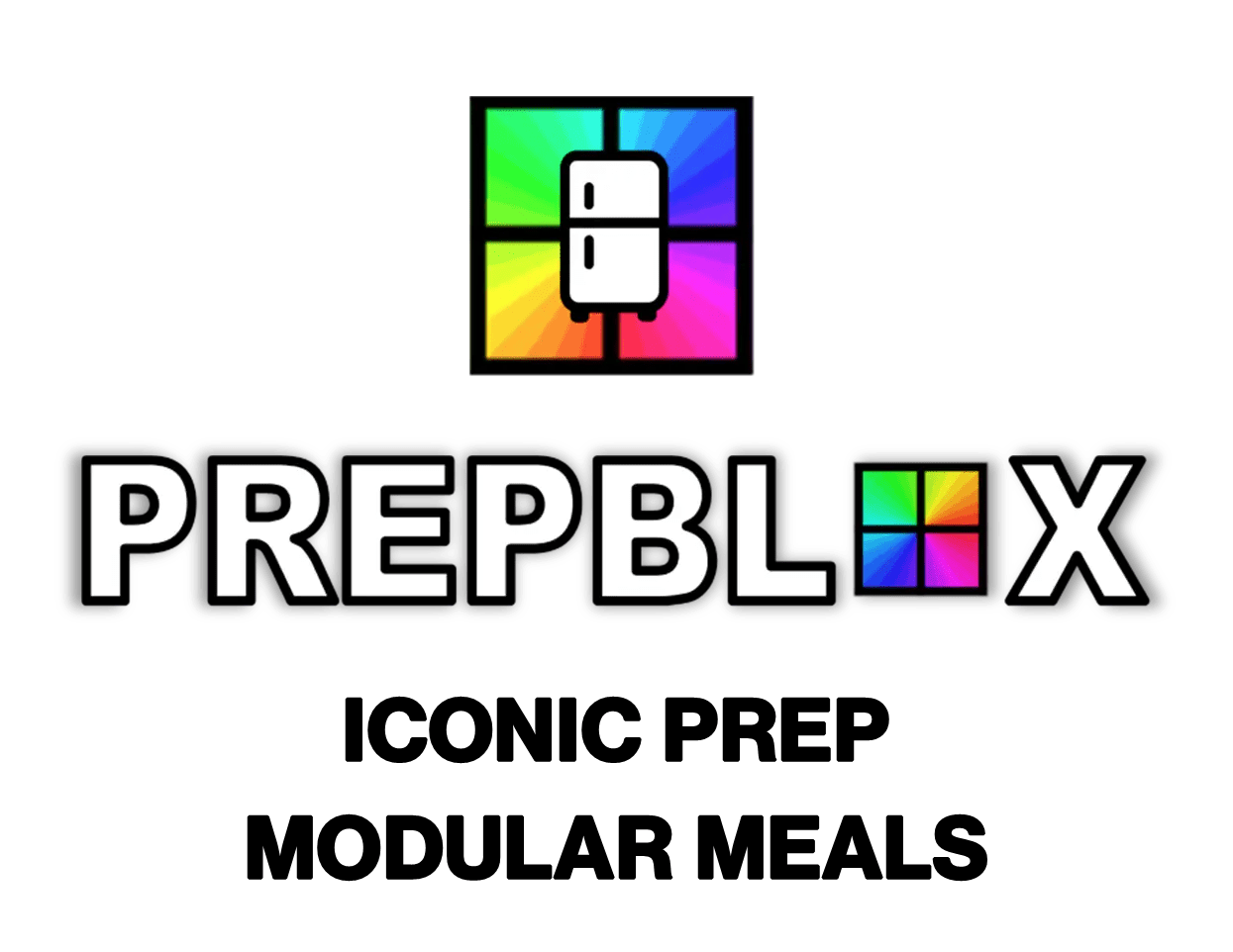 The logo for prepblox, a white fridge with a bold outline, surrounded by a spectrum of colors in a structured way.
