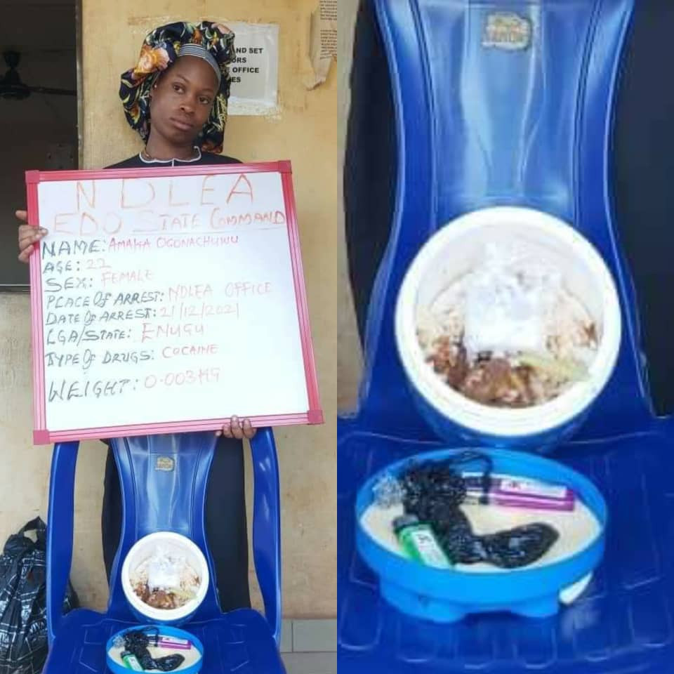 Lady Arrested While Trying To Smuggle Cocaine Concealed In Cooked Rice For Boyfriend In Custody