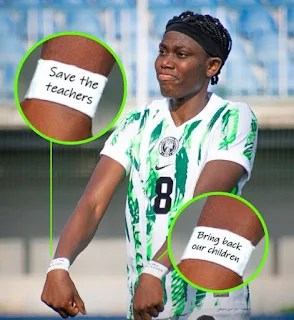 Oshoala Uses Goal Celebration to Demand Oyo  Pupil’s Rescue