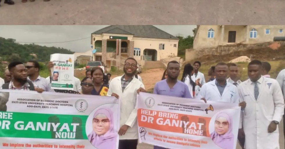 Ekiti doctors join solidarity protest, threaten strike over abduction of colleague