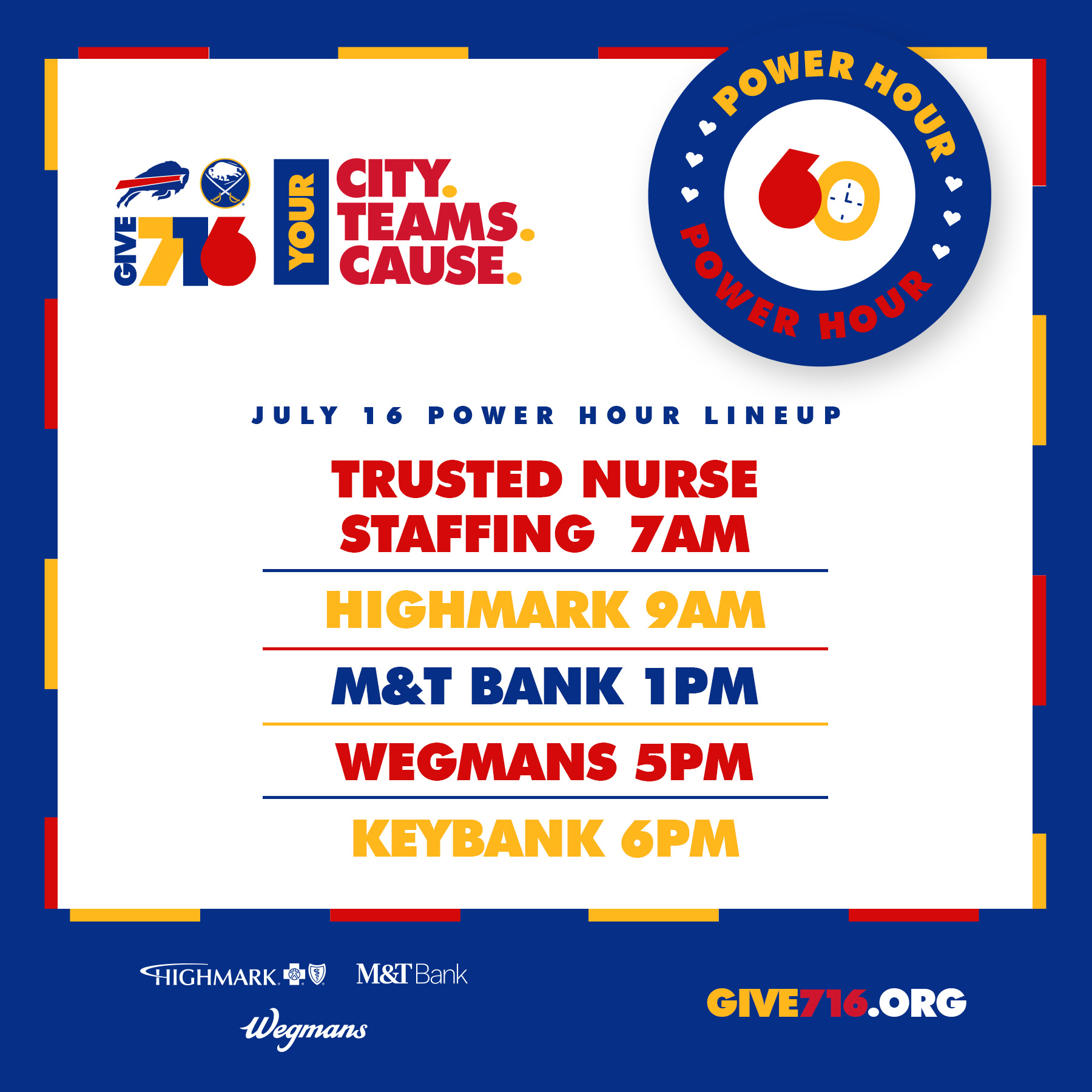 July 16 Power Hour Line Up Donations