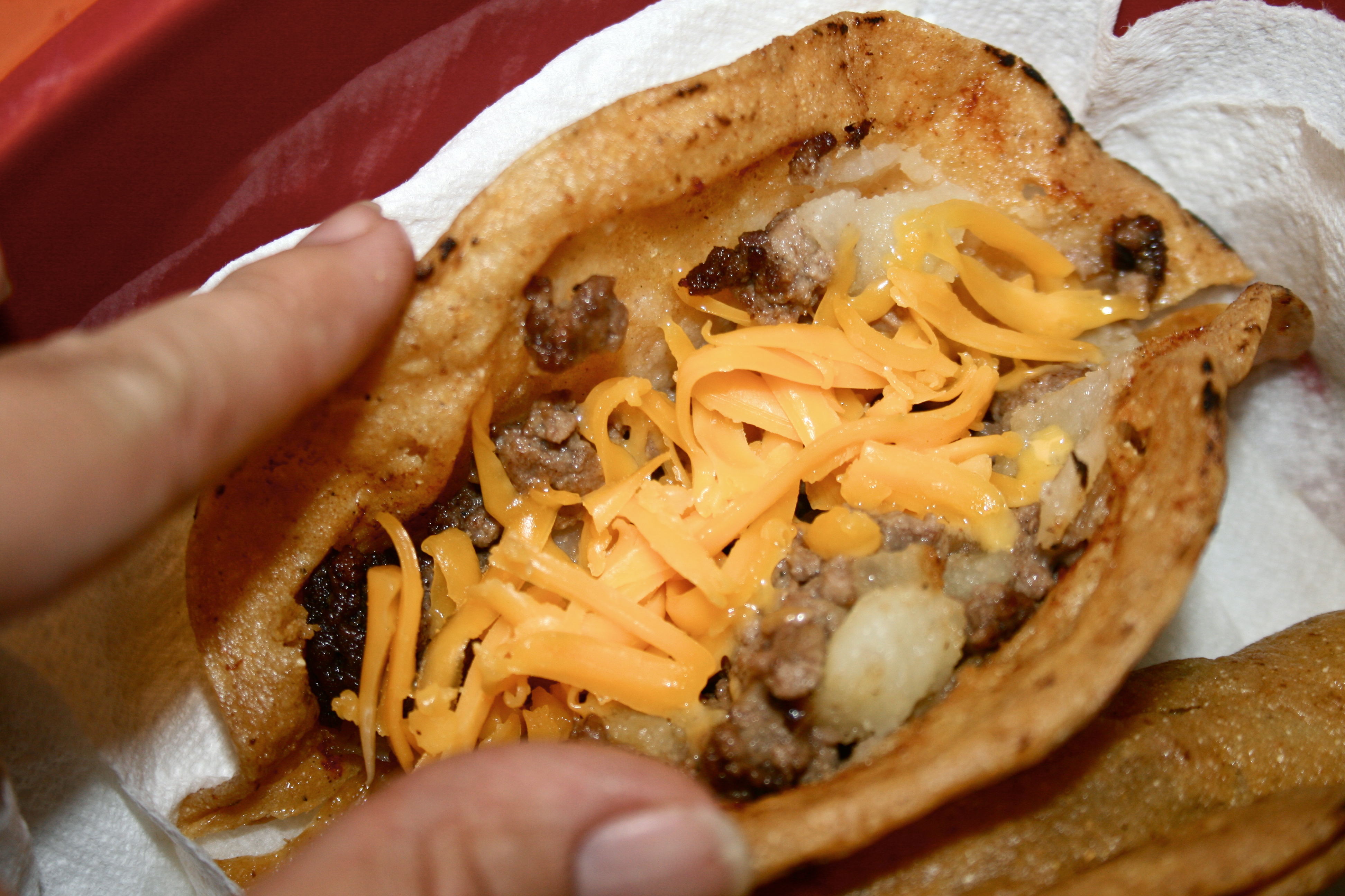 Ground Beef and Potato Tacos... top it with a dill pickle