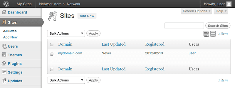 WordPress Multisite Screen