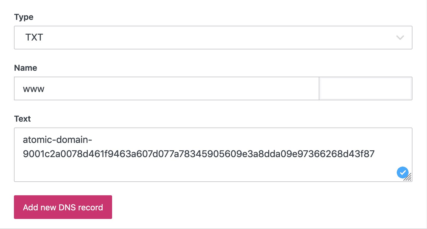 Adding another text record to your site at WordPress.com.