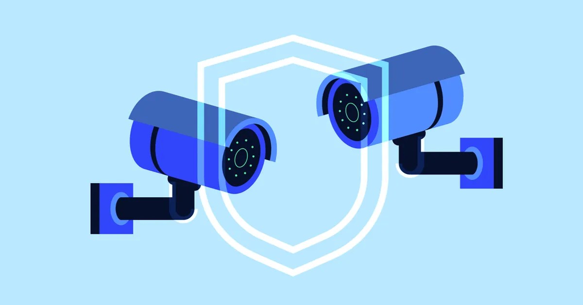 illustration of two security cameras and a shield