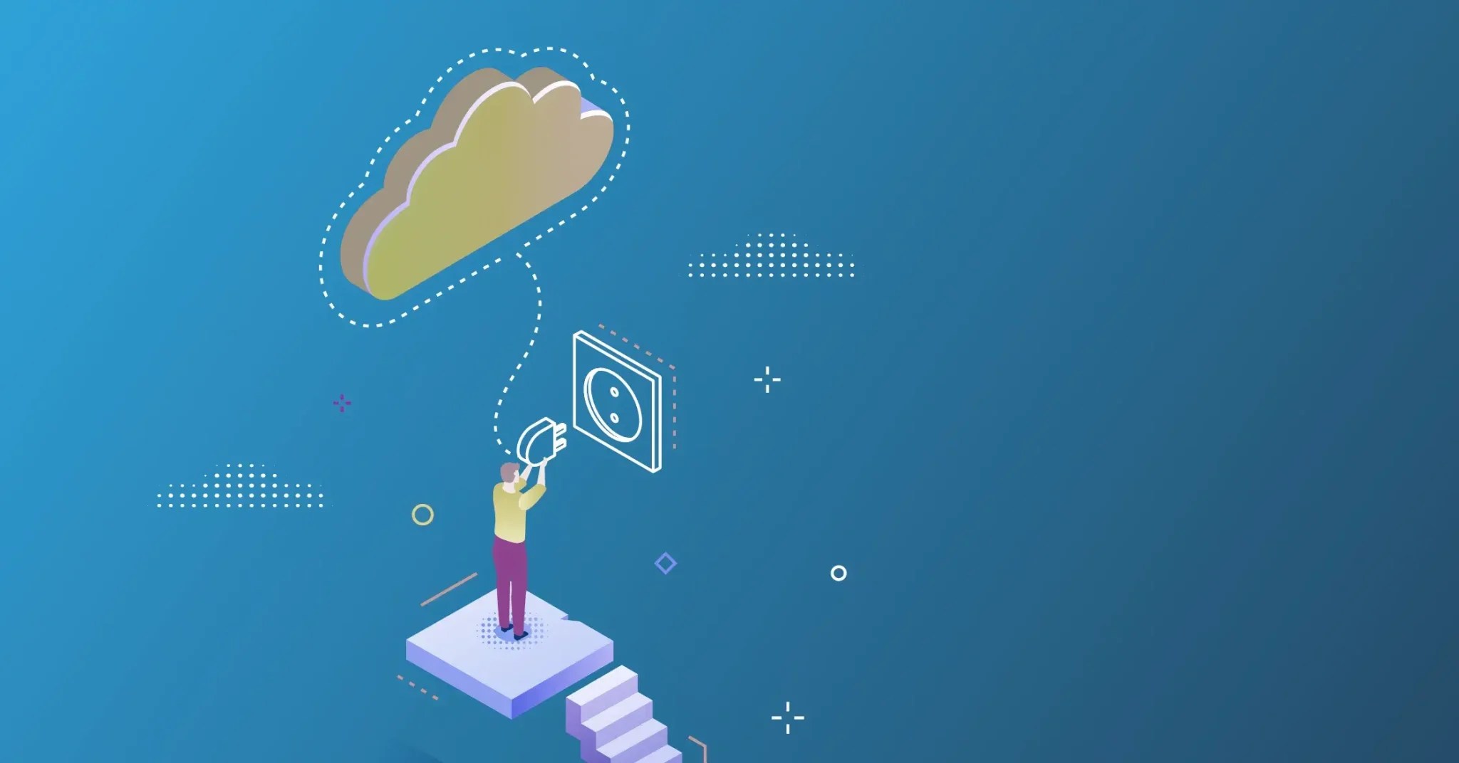 Illustration of a small man with a cloud plugin