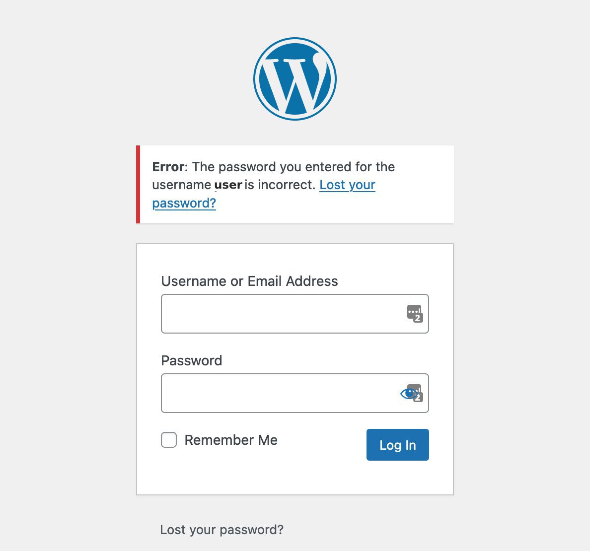 Incorrect password prompt for WordPress Admin