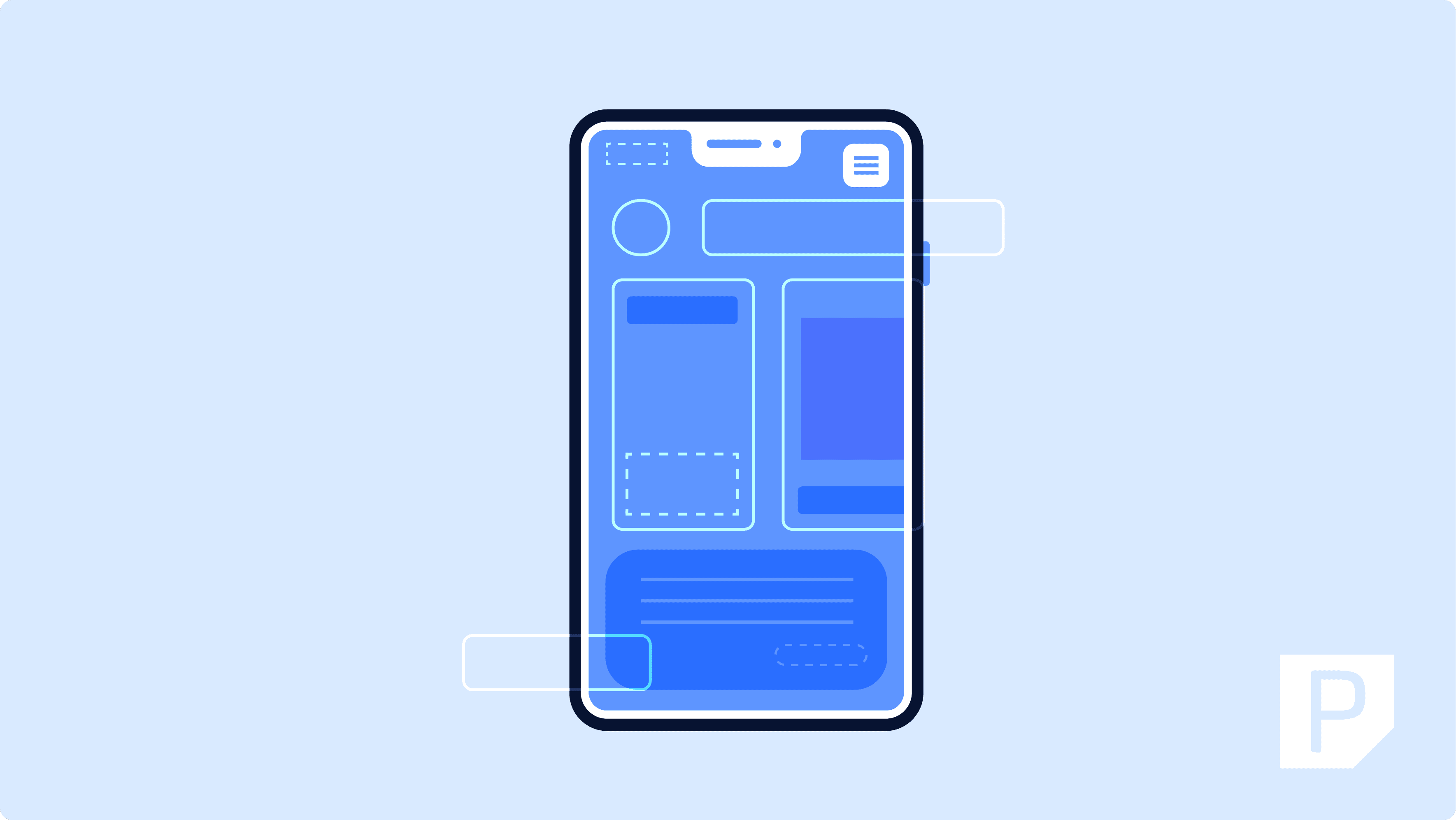 Graphic showing the outline of a design on a mobile device