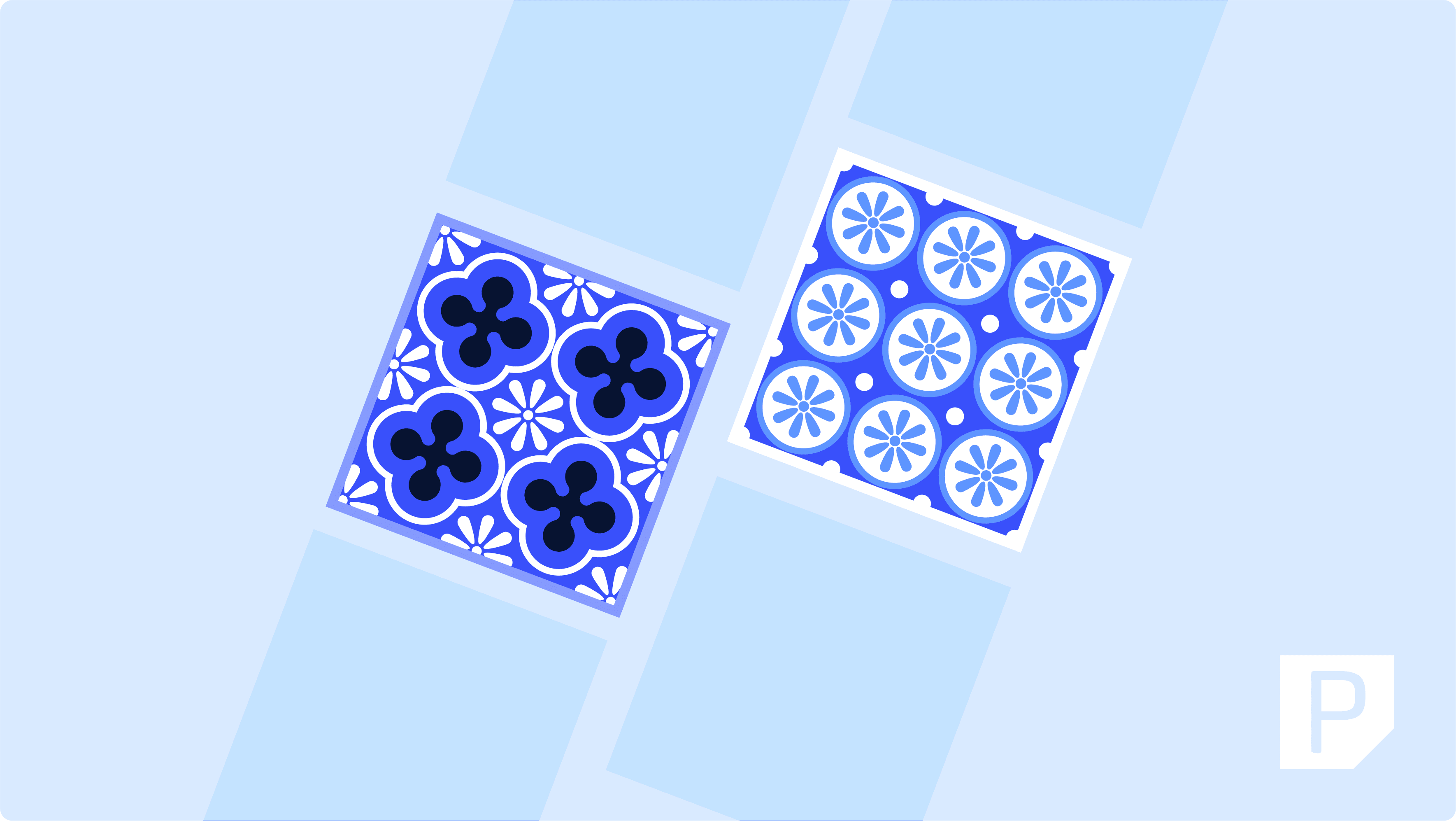 Two Blue Patterned Tiles
