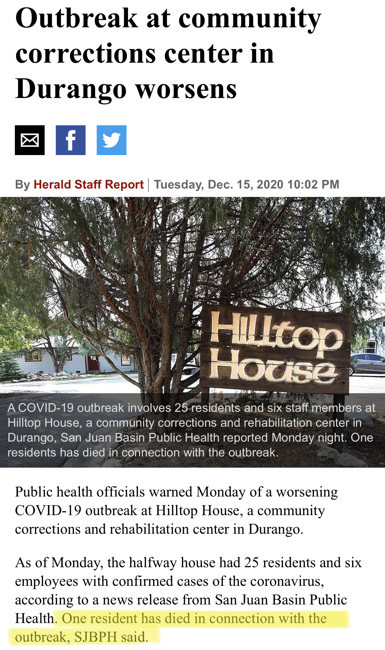 Misreporting of Colton's death in the Durango Herald